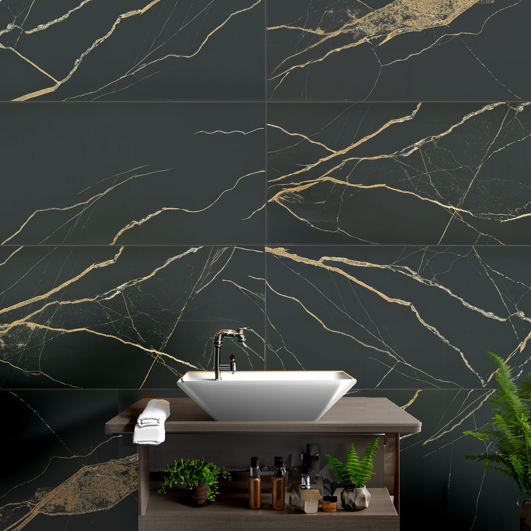 Bali Gold Black Marble Effect Porcelain Tiles | Matt & Polished